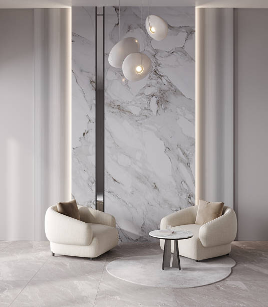 istock Luxury hotel hall interior with armchair, lamp and marble panel, 3d rendering 2252563944