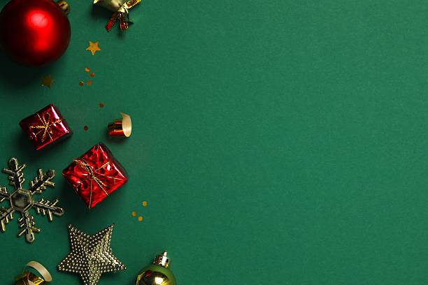 istock Top view of Christmas decorations, confetti on color background 2252564596