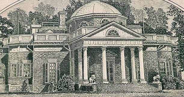 Antique illustration - Monticello - Thomas Jefferson home