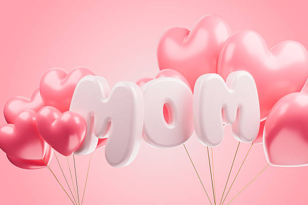 istock Pink MOM balloons with hearts on pink background. 2252569951