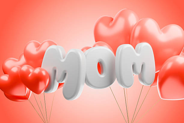 istock Red MOM balloons with hearts on red background 3D. 2252572213