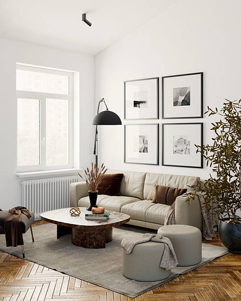 istock Large luxury modern bright interiors Living room mockup illustration 3D rendering image 2252576989