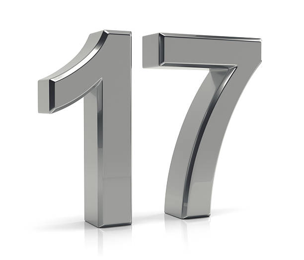 istock Shiny chrome number seventeen isolated on a white background with a soft reflection. 2252582233