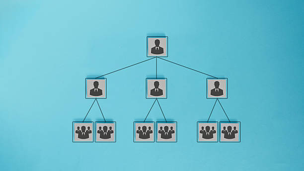 istock Organizational chart hierarchy on blue background showing business management structure 2252583516