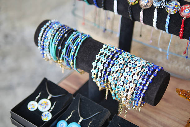 istock Beautiful handmade bracelets displayed in a market stall 2252585807