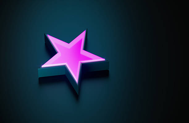 Pink glowing star symbol on dark blue background. Horizontal composition with copy space.