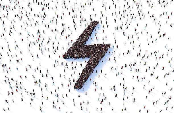 istock Human Crowd Forming A Bolt Symbol On White Background 2252588420