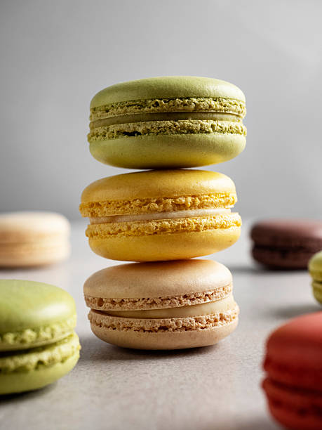istock Stacked Colorful Macarons on Neutral Background 2252590069