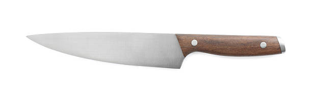 istock One sharp knife with wooden handle isolated on white, top view 2252592799