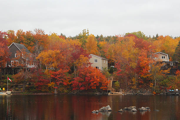 istock Lake houses in autumn 2252603726