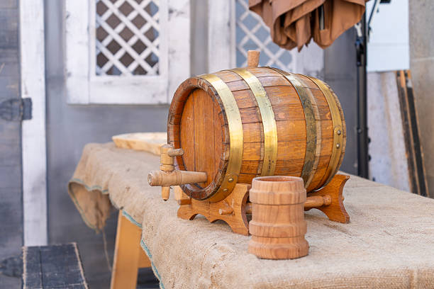 istock Medieval wooden beer barrel with spigots 2252605454