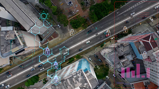 istock Futuristic effect. Smart city graphic. Cyber technology 2252607296