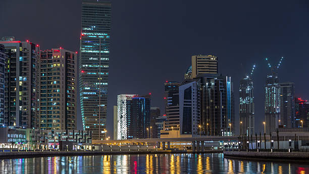 istock Dubai business bay towers night timelapse 2252612501