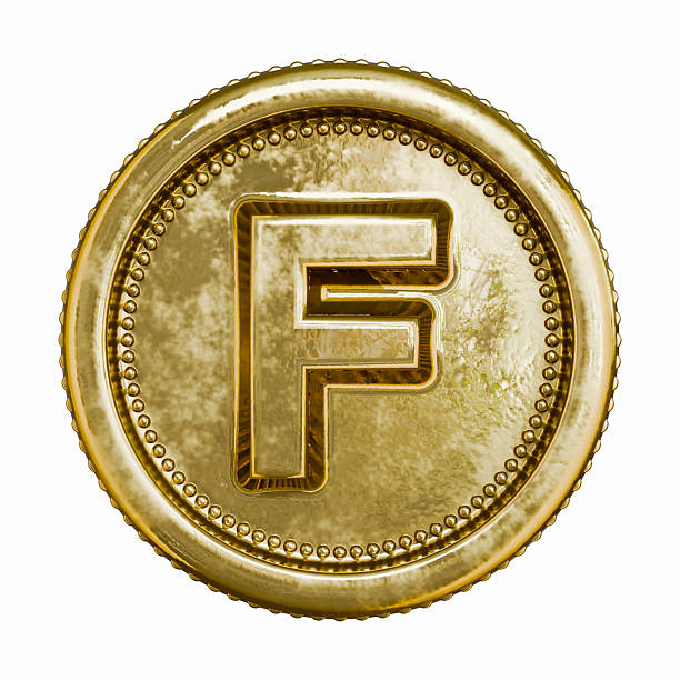 istock Golden aged coin Letter F 3D 2252618549