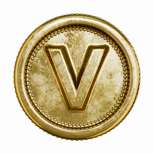 Golden aged coin Letter V 3D rendering illustration isolated on white background