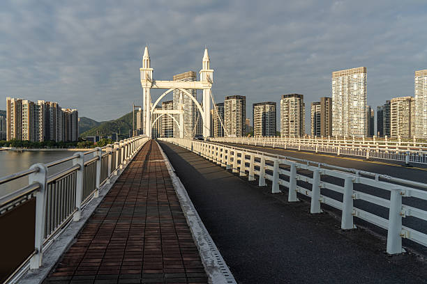 View of the Wuhan Yangtze Great Bridge, a historic double-deck road and rail bridge across the Yangtze River. The bridge extends 1.6 kilometers from Turtle Hill in Hanyang, on the northern bank of the Yangtze, to Snake Hill in Wuchang, on the southern bank of the Yangtze.