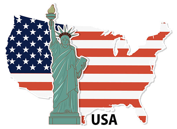 istock Statue of Liberty with USA Map and Flag 2252635374