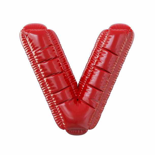 Red Color Letter V Balloon Isolated On White Background