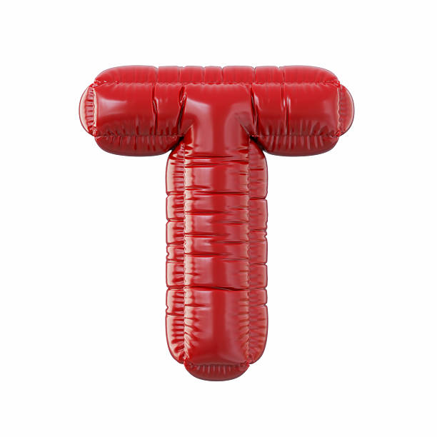 Red Color Letter T Balloon Isolated On White Background