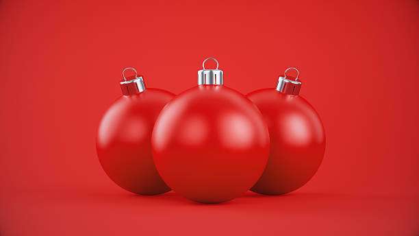 Red Christmas Balls on Red Background. New Year Concept.
