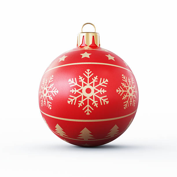 istock Red and Yellow Textured Christmas Ball Isolated On White Background 2252641340