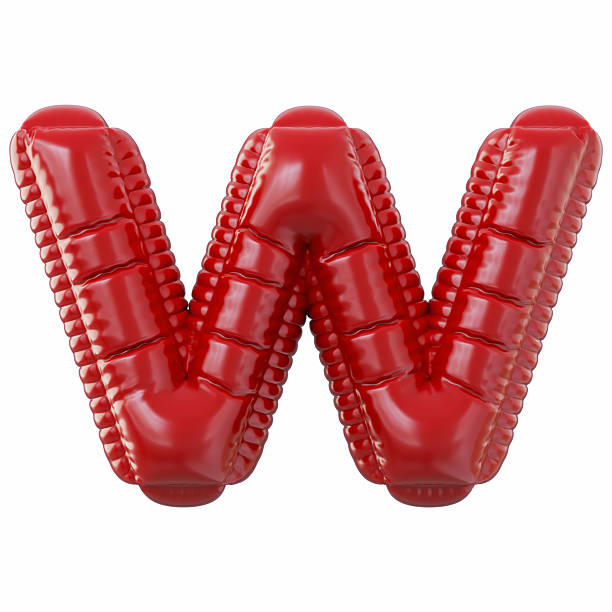 Red Color Letter W Balloon Isolated On White Background