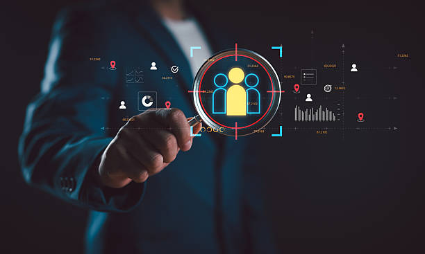 istock HRM, Human Resource Management, man use magnifier for search manager icon which is among staff icons for human development recruitment leadership and customer target group concept. 2252641425