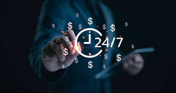 istock Time management concept. Work planning increases efficiency and reduced work time. businessman holding clock and money icon on interface virtual for business time management. 2252641639