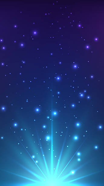 istock blue light burst on dark blue purple starry space background with glowing particles and ethereal magic beams 2252647674