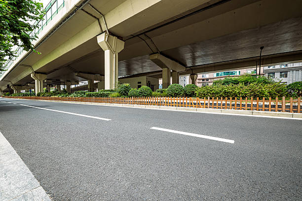 istock Empty asphalt road under a concrete overpass in an urban area. 2252648519