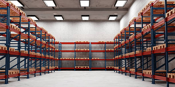 istock Interior of empty warehouse. Racks pallets shelves. Distribution warehouse 2252655039