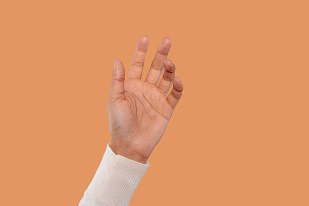 istock Person showing a hand gesture against a plain orange background during daytime, emphasizing human expression and communication 2252655396