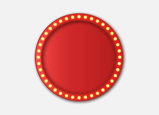istock Illuminated Red Circular Sign with Yellow Bulbs on Gray Background 2252655632