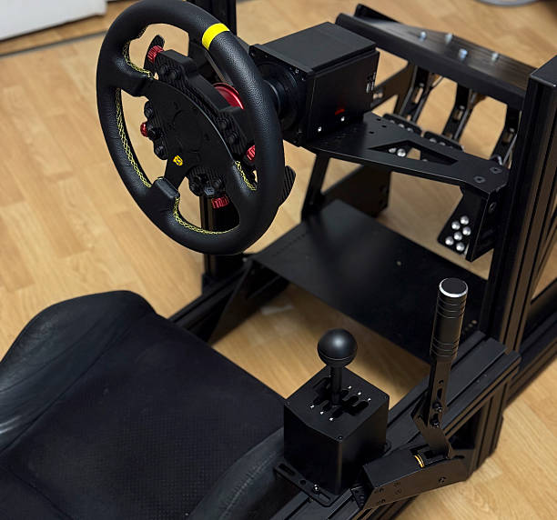 istock A detailed racing simulator setup features a steering wheel and gear shifter ready for gameplay 2252662937