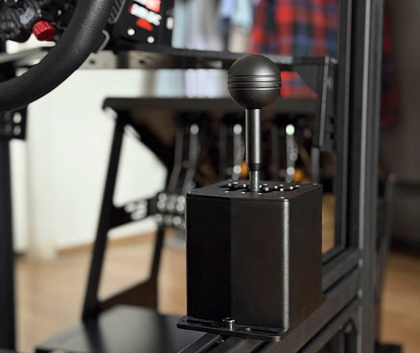 istock Detailed racing gear shifter connects to a simulator for immersive driving experiences 2252663061