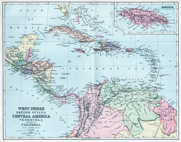 Map of West Indies and Central America from 1898 book 