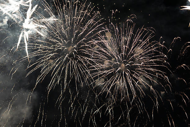 istock Night sky fireworks with cinematic grain and soft focus. 2252675127