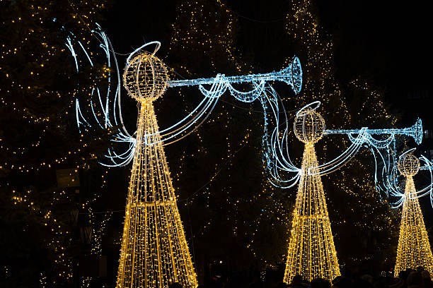 istock Festive Christmas angels light installations outdoors at night with atmospheric noise 2252676049
