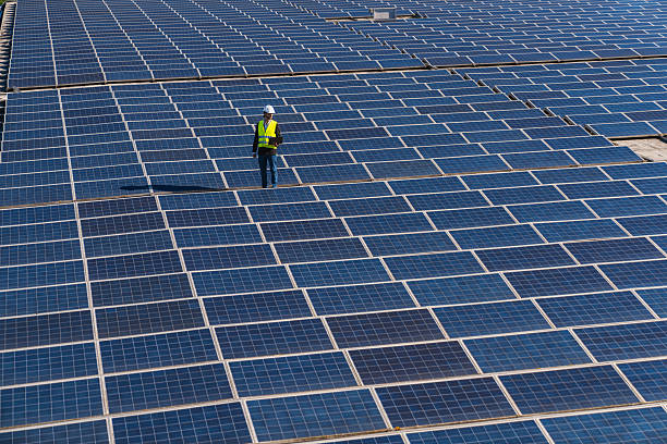 istock Engineer inspecting solar panels for renewable energy generation 2252676203