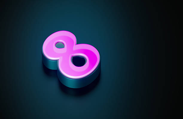 A pink glowing number 8 on dark blue background. Horizontal composition with copy space.