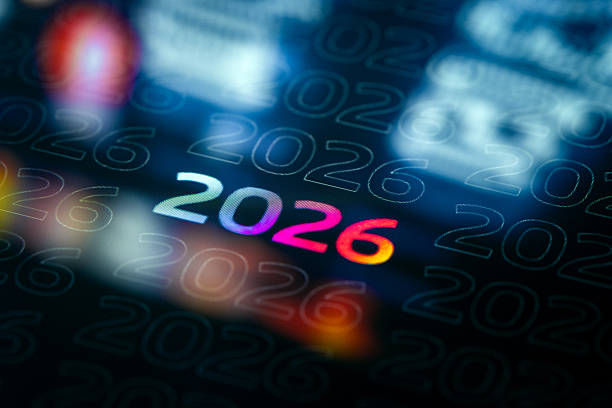 A colorful, futuristic background featuring 2026 repeating text and vibrant gradient 2026 in center. Evokes innovation, digital trendiness, and forward-looking energy suitable for tech, business, and calendar themes.