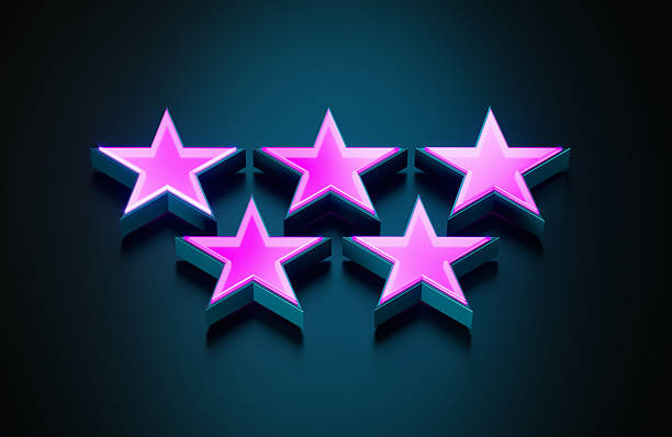 Pink glowing star symbols on dark blue background. Horizontal composition with copy space.