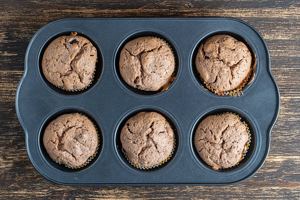 istock Six chocolate muffins in baking tray 2252680736