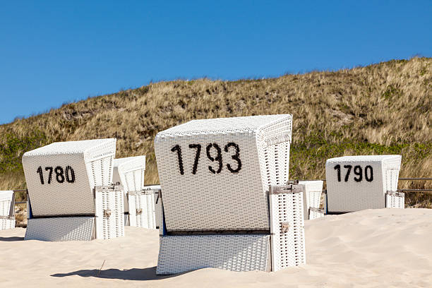 Hooded beach chairs and dunes at Westerland, Sylt