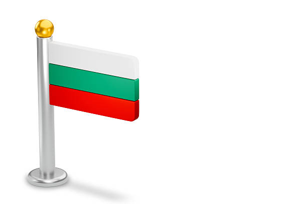 Bulgarian national flag 3D rendering on a flagpole, symbolizing country and identity. 3d rendering