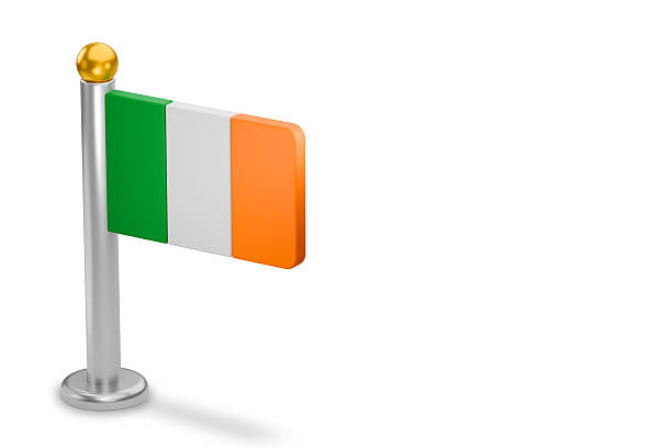 Small Irish flag on a stand, showcasing national colors and patriotism. 3d rendering