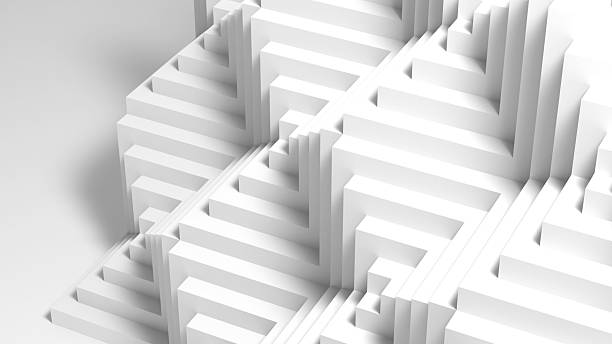 istock A stark white abstract staircase forms a geometric maze of blocks and steps. 3d render 2252684327