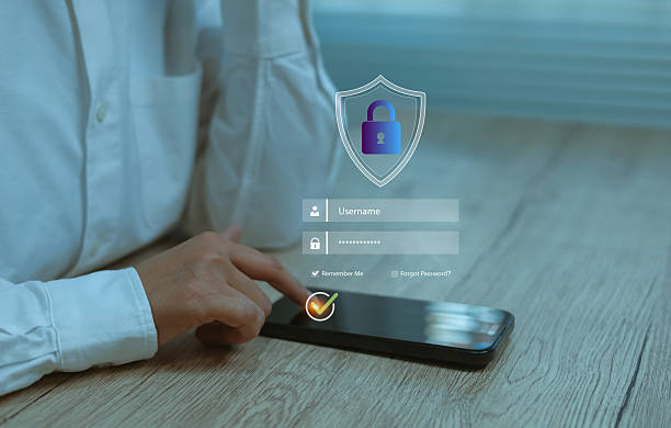istock Secure mobile login and cybersecurity concept with shield lock icon on smartphone screen, showing username and password protection, data privacy, online authentication, digital security technology 2252684425