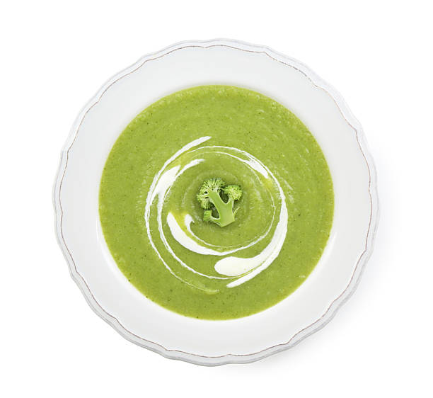 istock Tasty broccoli cream soup isolated on white, top view 2252691068