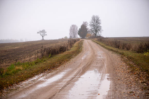 istock Empty Dirt Road Across Open Autumn Fields Latvia 2252695280
